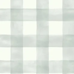 York MH1519 Light Teal Green Joanna Gaines Watercolor Buffalo Check Wallpaper> Damask, Trellis & Geometrics