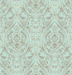 Brewster NU2079 Nomad Damask Turquoise Damask Peel and Stick Wallpaper> Damask, Trellis & Geometrics