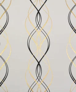 York/AV NW3548 Aurora Black/White/Gold Wallpaper> Damask, Trellis & Geometrics