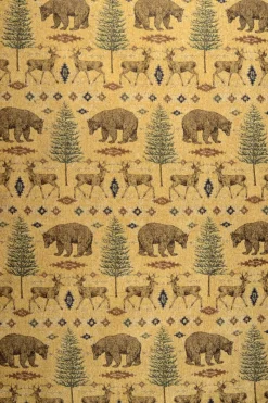 Stock/Regal Ottawa Gold Lodge Bear Deer Pine Tree Chenille Upholstery Fabric> Specialty