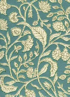 Laura Kiran Paradise Turquoise Fabric> Florals