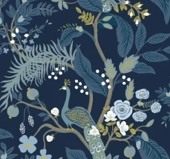 York RI5172 Navy Peacock Wallpaper Discount