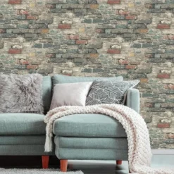 Stock/York/Roomates RMK11080WP Rust Taupe Grey Brick Alley Peel & Stick Wallpaper> Mens & Lodge