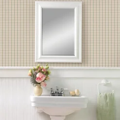 Brewster Sage Hill Roslin Pink Check Wallpaper Hot