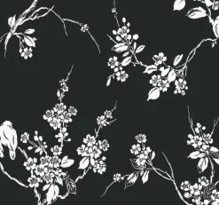 York SS2589 Black White Imperial Blossoms Branch Wallpaper> Animals & Insects