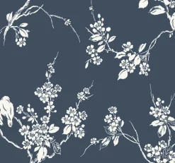 York SS2592 Navy Imperial Blossoms Branch Wallpaper> Animals & Insects