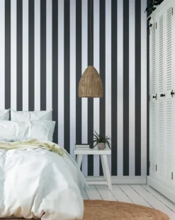 York ST5691 Black Awning Stripe Wallpaper> Damask, Trellis & Geometrics