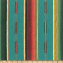 Laura Kiran Sundance Stripe Turquoise Multi Fabric> Stripes & Chevrons