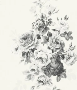 York Tea Rose Black/White on White Magnolia Home Vol. II Wallpaper Clearance