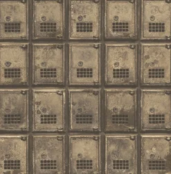 Brewster/ASP Vintage P.O. Boxes Brass Distressed Metal Wallpaper> Damask, Trellis & Geometrics